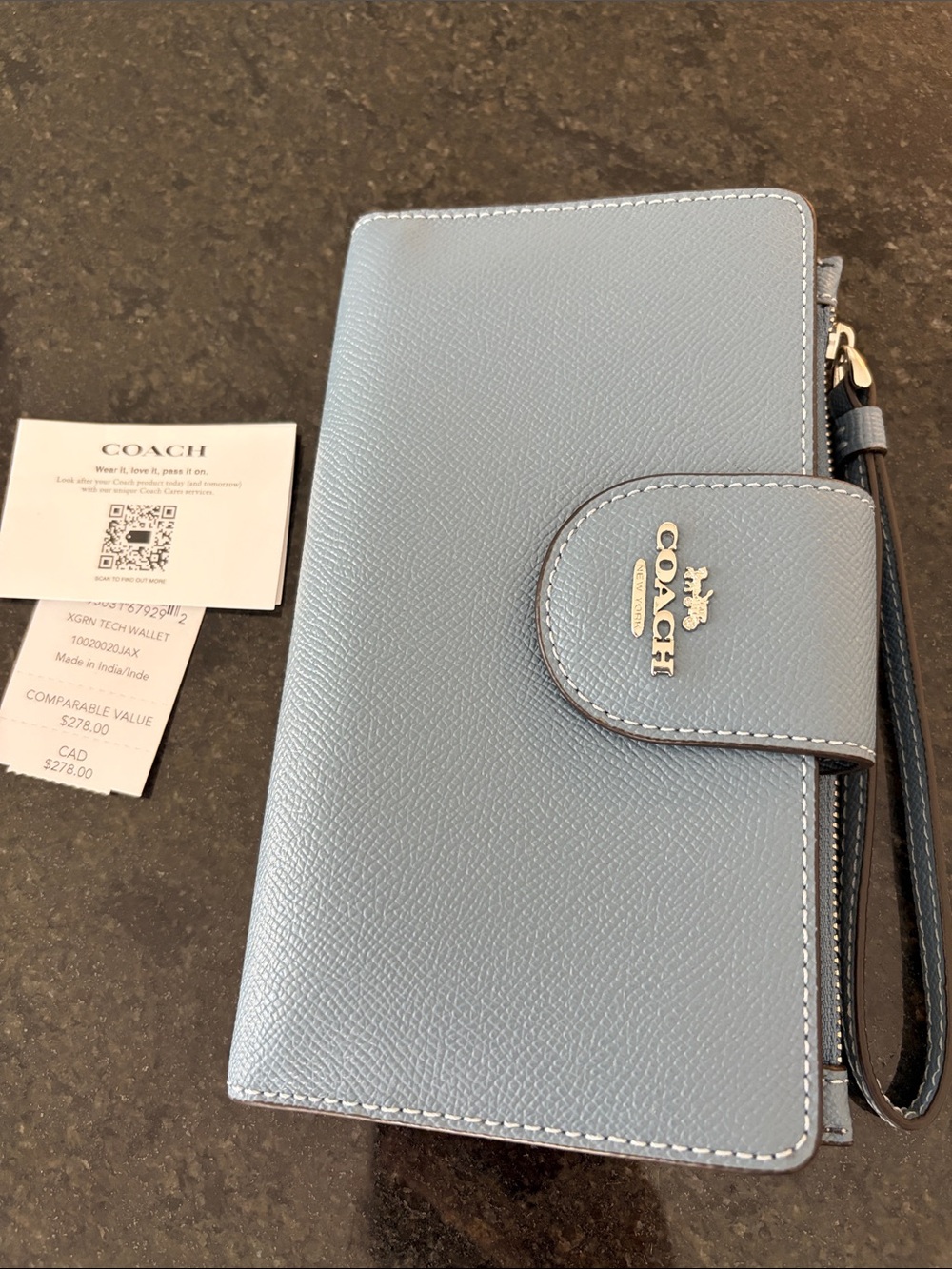 Coach Blue Tech Wristlet Wallet with Silver Hardware NWT